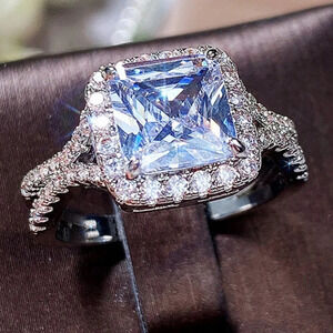 🍁925 Silver Plated High Quality Proposal Noble CZ Wedding Ring, MARR9427